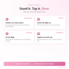 How to use - stand it up, tap to switch on, set the light, angle it towards you