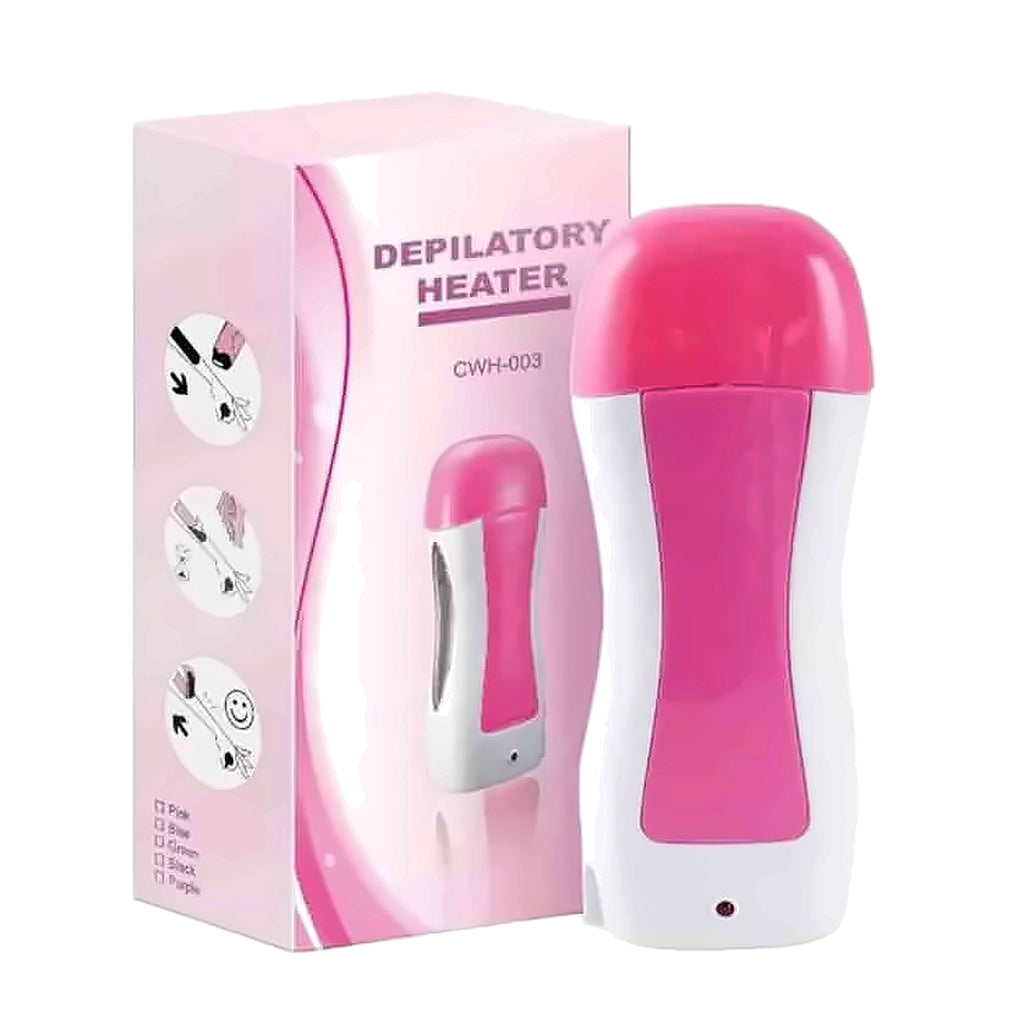 CWH-003 depilatory heater retail box with the pink wax heater handset