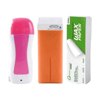 What is in the box - roll-on wax heater, 100ml wax cartridge and box of non-woven wax paper strips