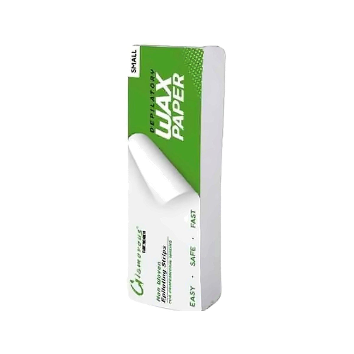 Box of non-woven depilatory wax paper strips included in the kit